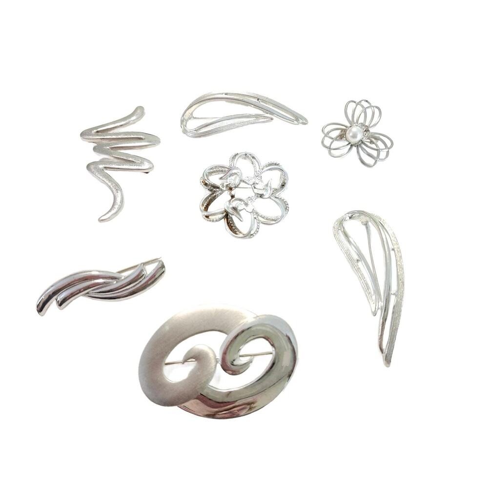 Vintage Silver Tone Brooch Lot of 7, Vintage Lapel Pin Bundle